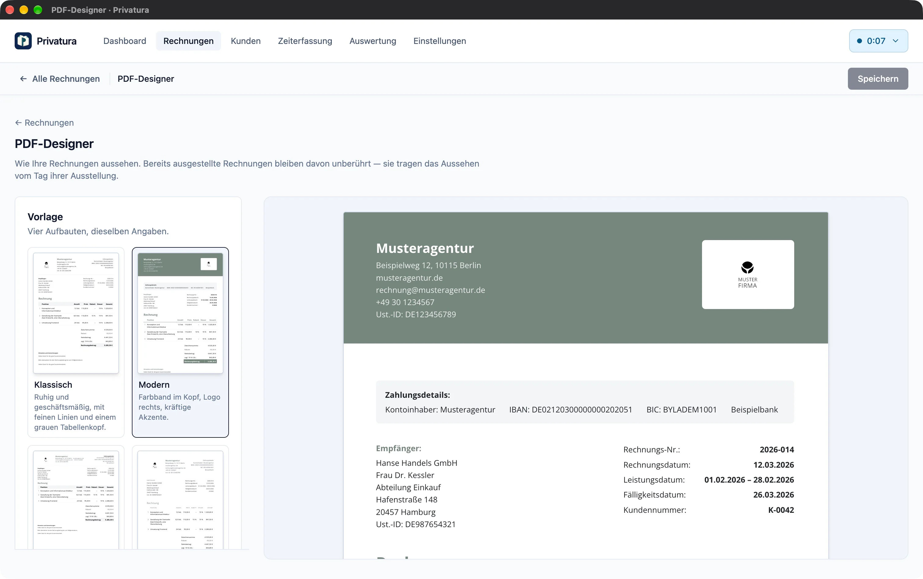 Originalansicht: Der PDF-Designer mit Beispieldaten.
